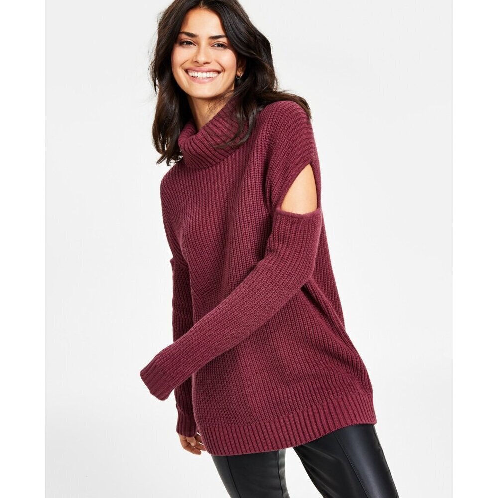 Bar III Womens Size XXS Turtleneck Cutout Sleeve Pullover Sweater Trophy Red $59